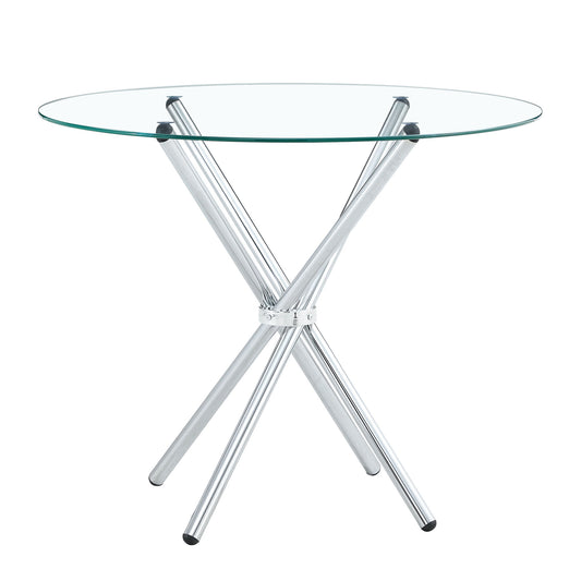 Modern Round Clear Glass Dining Table With Unique Metal Legs For 4 6 People - Silver