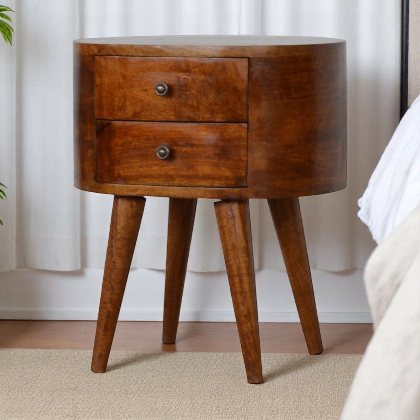 Rounded Bedside Table - Chestnut