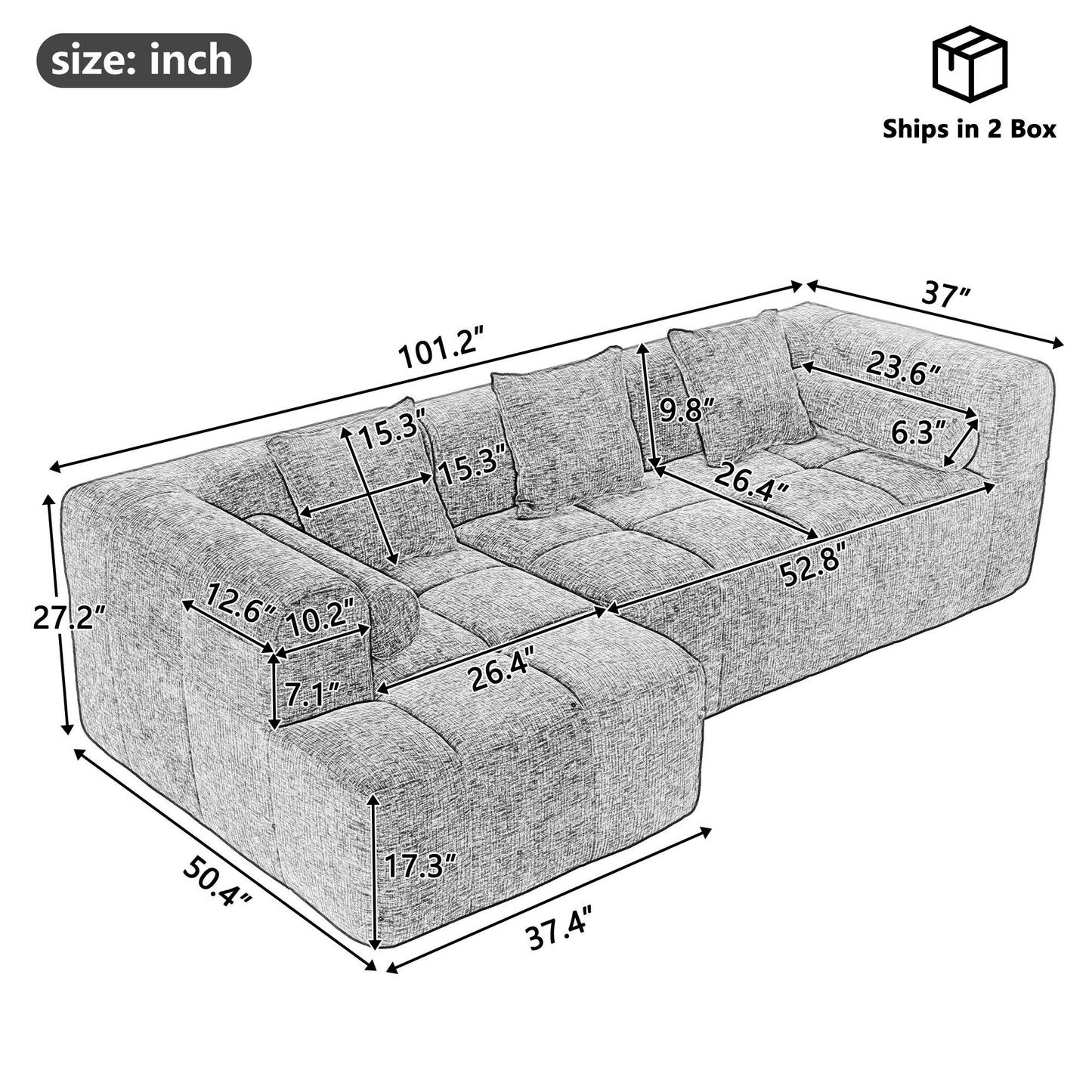 Sectional Free Combined Sofa With 2 Side Pockets