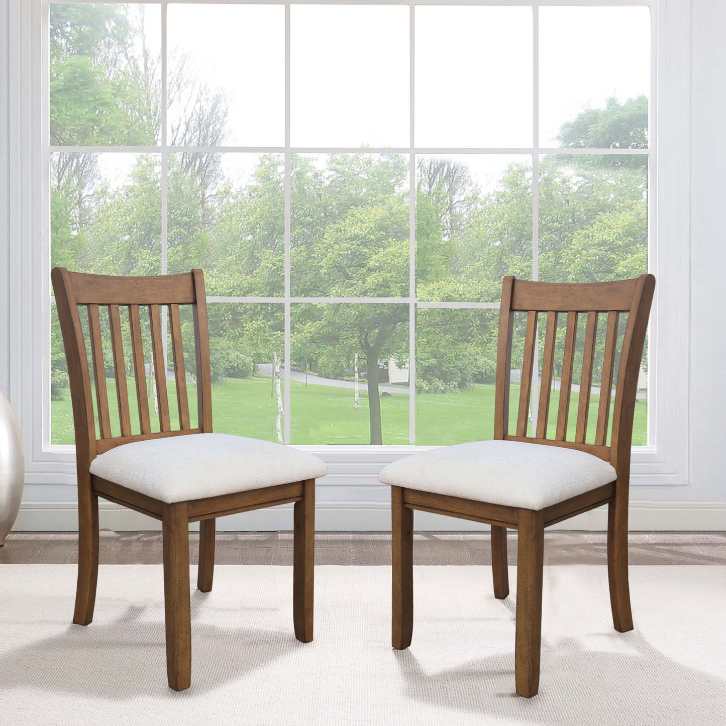 Modern Dining Chair, Wooden Back, Cushion Seats (Set of 2)