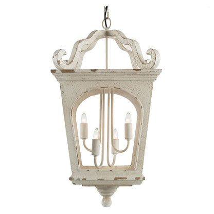 4 Light Wood Chandelier, Hanging Light Fixture With Adjustable Chain For Kitchen, Bulb Not Included - Cream White