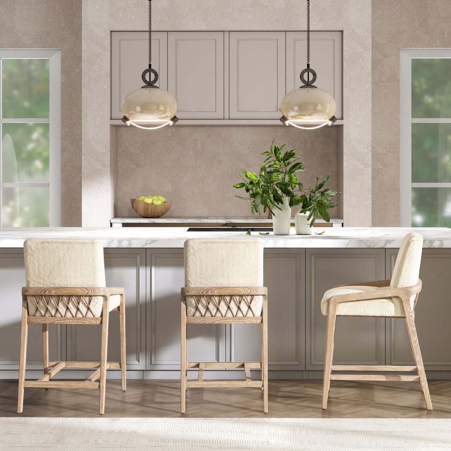 Arizona - Solid Ash Upholstered Counter Stool With Rope Detail - Creme De La Creme White