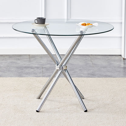 Modern Round Clear Glass Dining Table With Unique Metal Legs For 4 6 People - Silver