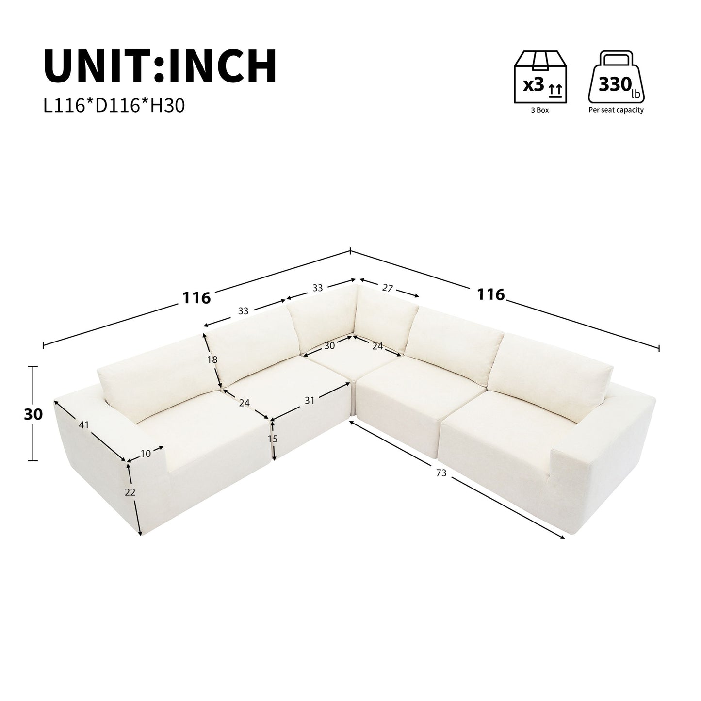 Modular L Shaped Sectional Sofa, Luxury Floor Couch Set, Upholstered Indoor Furniture, Foam - Filled Sleeper Sofa Bed For Living Room, Bedroom, 5 Pieces Free Combination