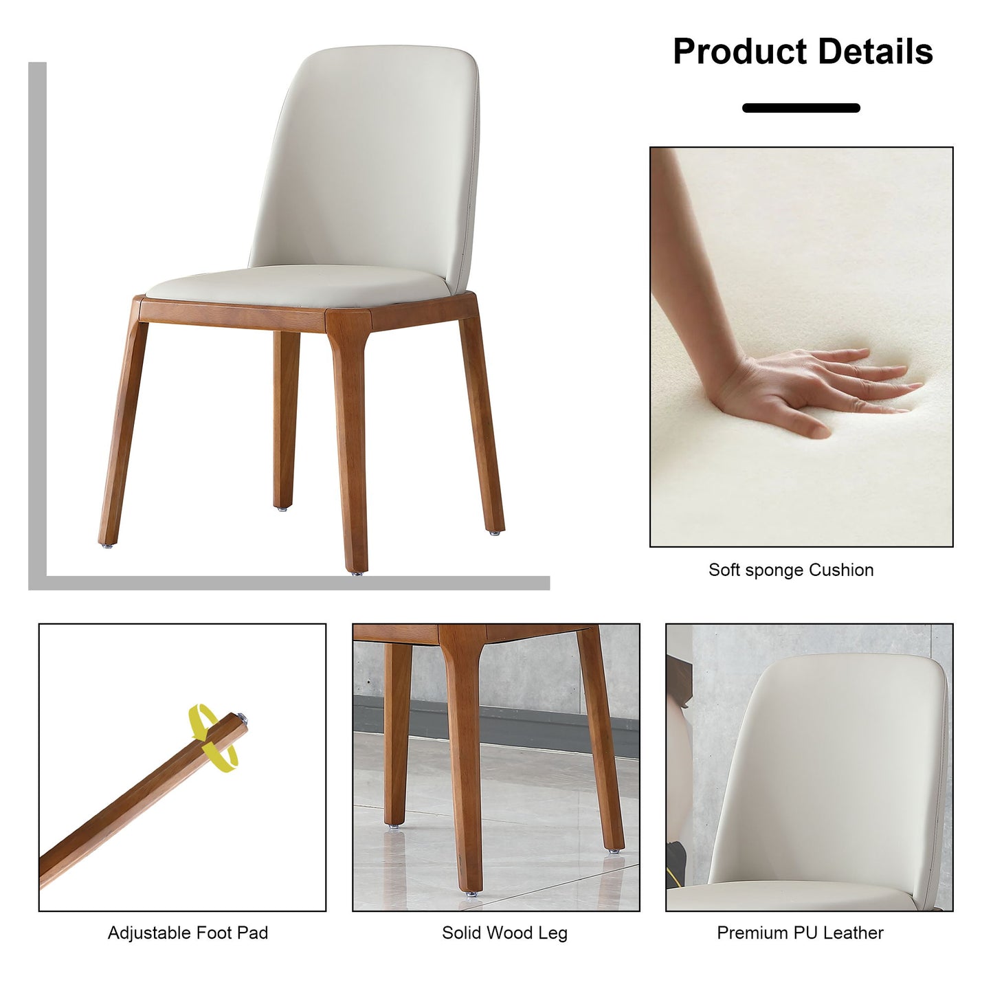 Modern Dining Chairs, Wooden Legs (Set of 2) - Gray