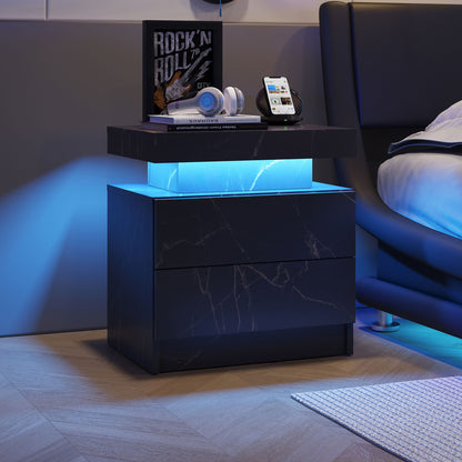 Nightstand LED, Bedside Table Cabinet With 2 Drawers For Bedroom