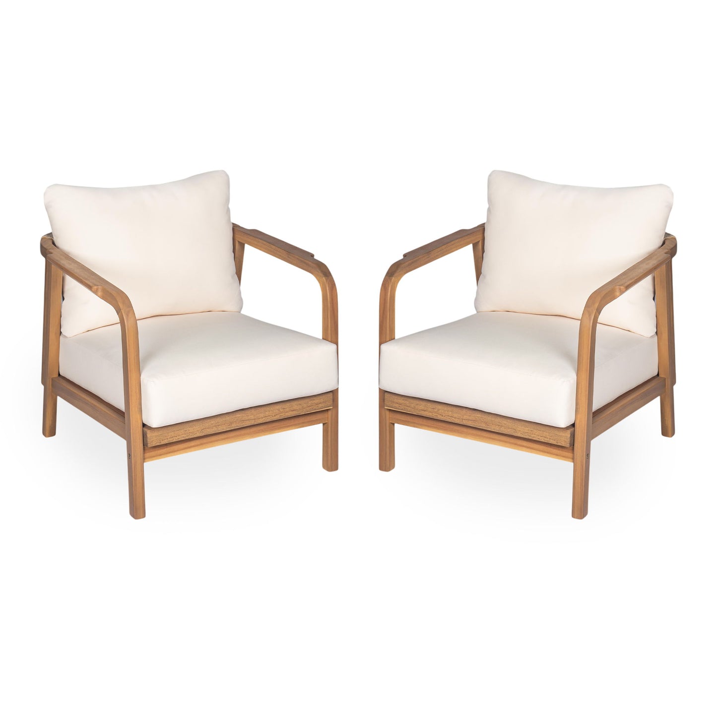 Outdoor Lounge Chair With Woven Backrest, Solid Wood Frame, Comfortable Cushions