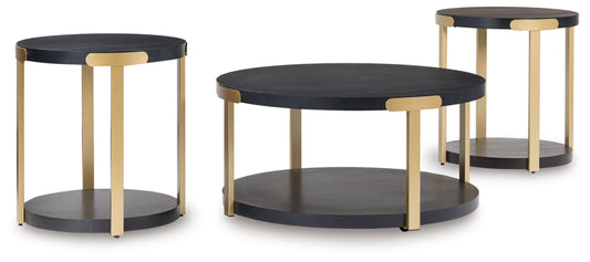 Shylore - Occasional Table Set (Set of 3) - Black / Brass Finish