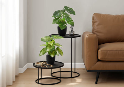 13" Tall, Artificial Plant, Monstera Calthea, Indoor, Faux, Fake, Table, Greenery, Potted, Decorative (Set of 2) - Green / Black