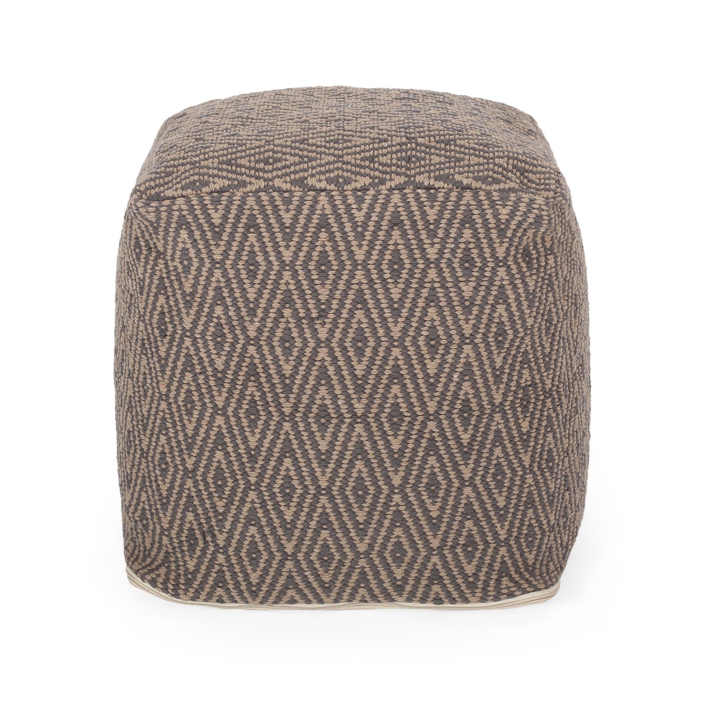 Amuleto - Hand Loomed Cotton Pouf - Dark Gray / Brown