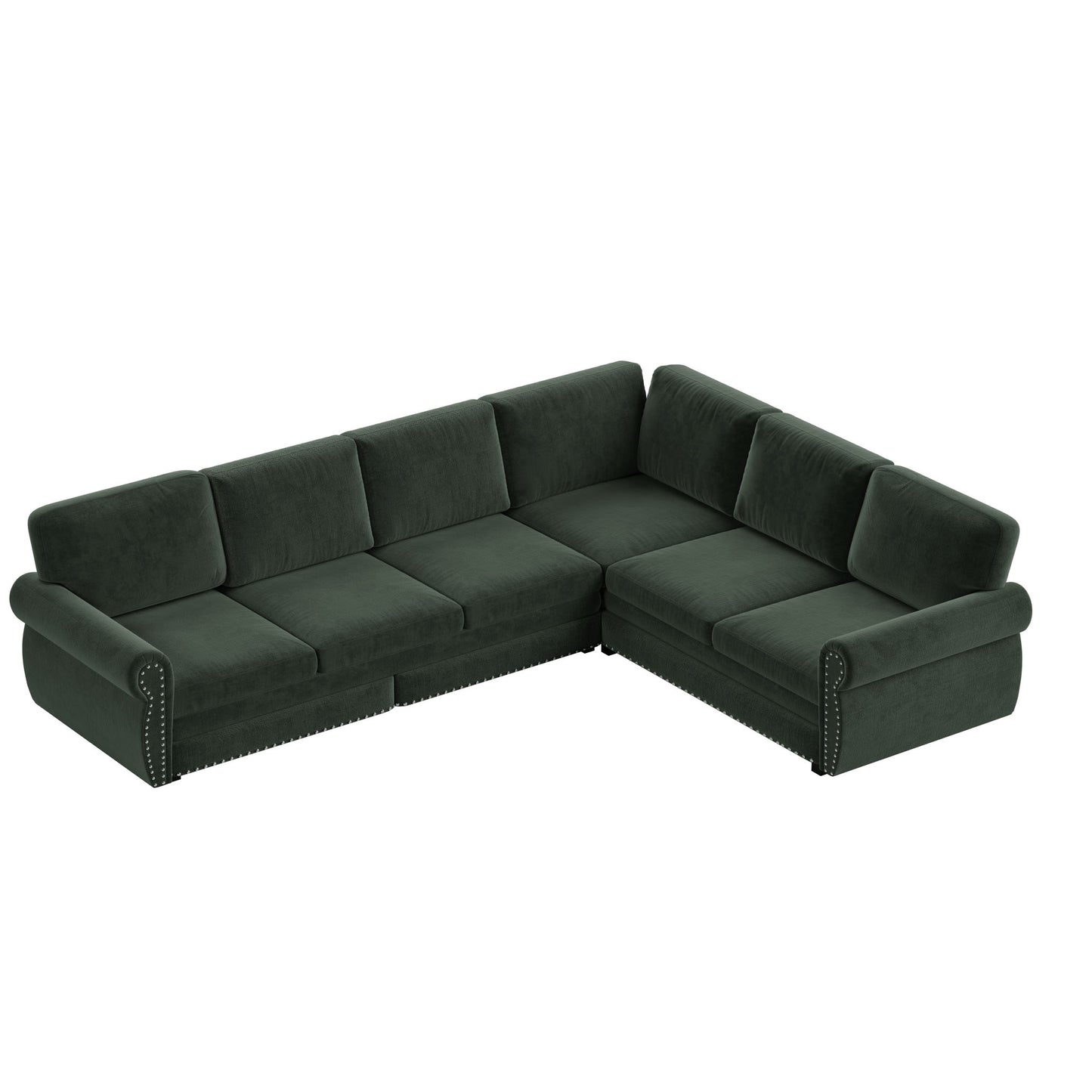 L-Shaped Sofa Couch With Pull Out Bed With Nailhead Trim & Rolled Arm