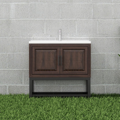 Modern Freestanding Bathroom Vanity With Ceramic Sink, Hot And Cold Faucet, Storage Cabinet & Open Shelf
