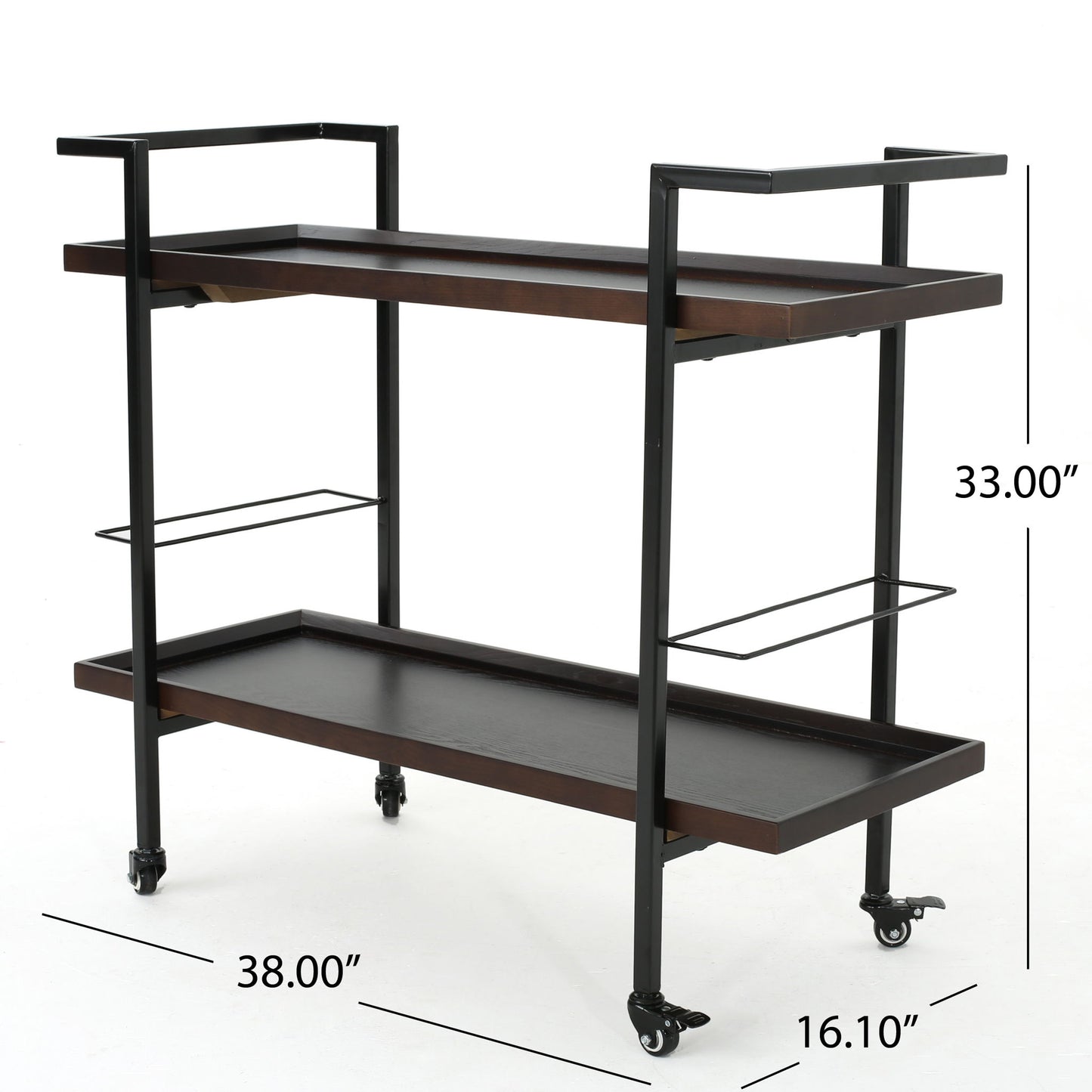 Modern Industrial Bar Cart With Shelving And Casters