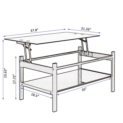 Glass Lift Top Coffee Table, Modern Simple 2-Layer Tempered Glass Coffee Table For Living Room - Black