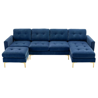 Modern L - Shape Convertible Sectional Sofa With Movable Ottoman
