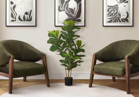 41" Tall, Artificial Plant, Fiddle Tree, Indoor, Faux, Fake, Floor, Greenery, Potted, Real Touch, Decorative - Green / Black