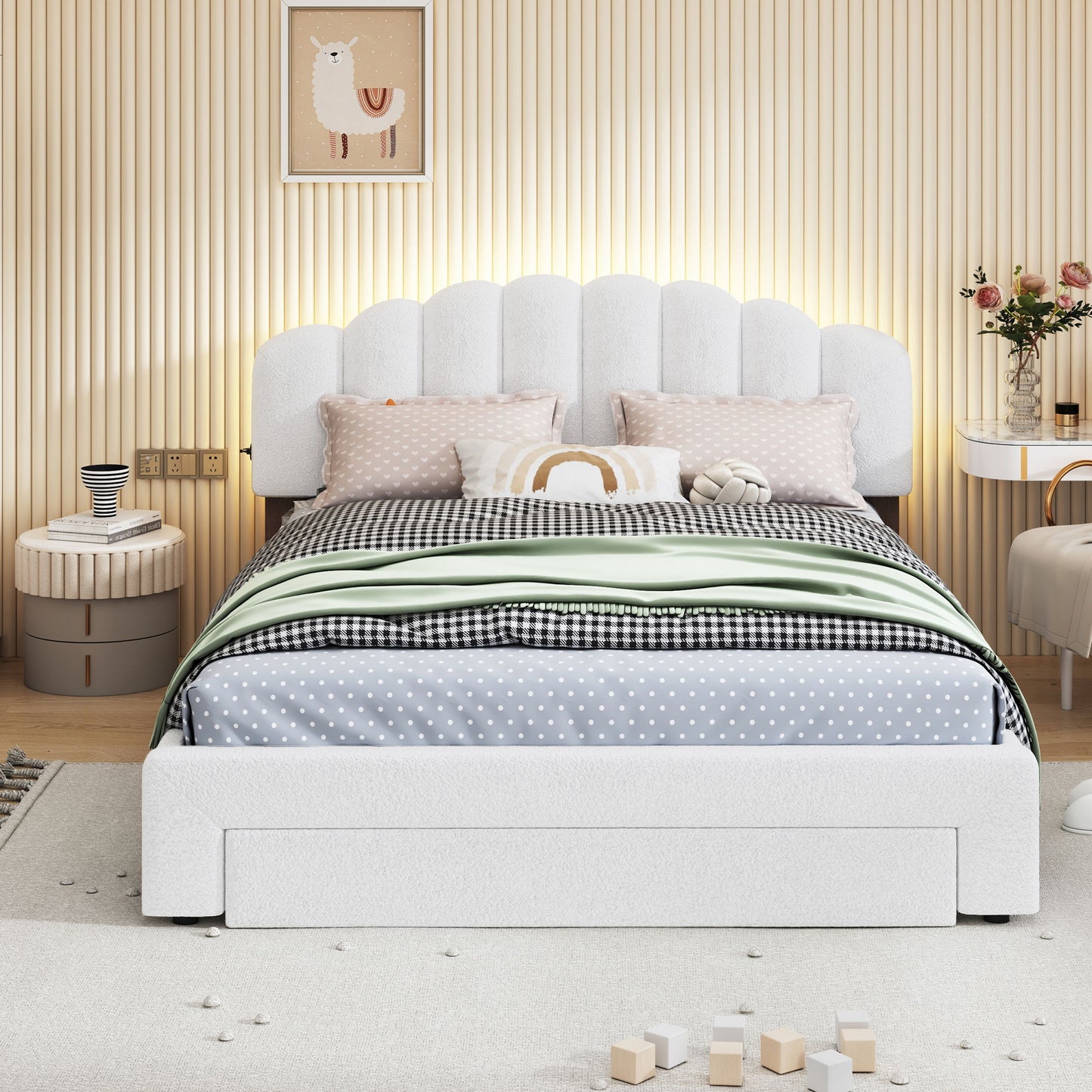 Upholstered Platform Bed With Drawer