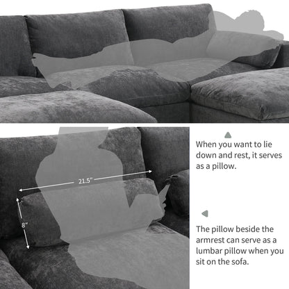 Modular Sectional With Storage Pockets, 5 Seat U Shaped Couch Set With Pillows, Free Combination Modern Cloud Sofa With 2 Movable Ottoman