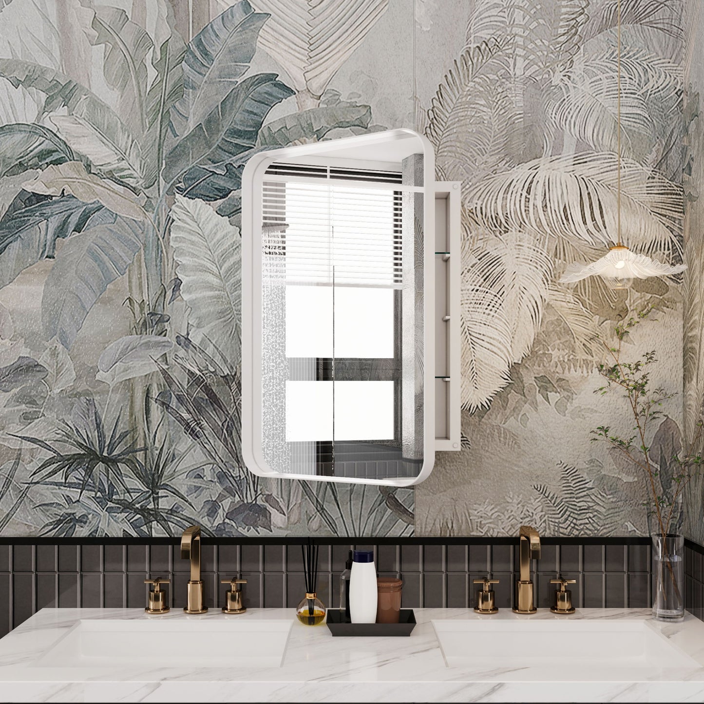 Recessed Metal Framed Medicine Cabinet With Mirror And Adjustable Shelves Wall Mirror With Storage For Bathroom