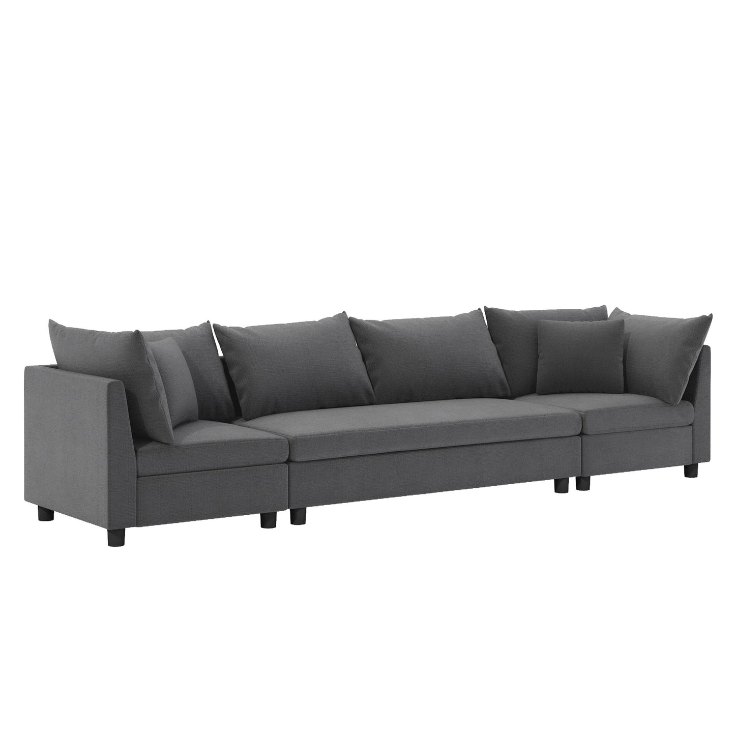 Modern Modular Sectional Oversized 4 Seat Couch Set & 4 Pillows, Minimalist Style Wide Seat Comfy Sofa - Gray