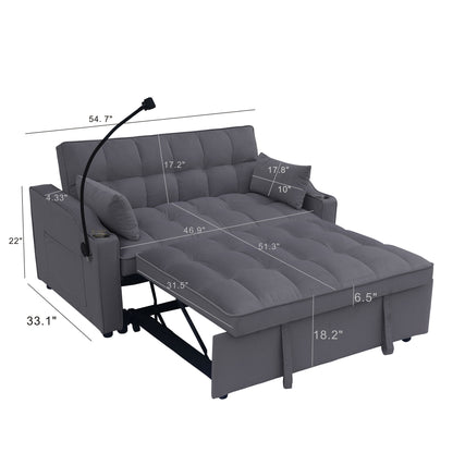 Modern Velvet Loveseat With Pullout Bed, Adjustable Reclining Backrest