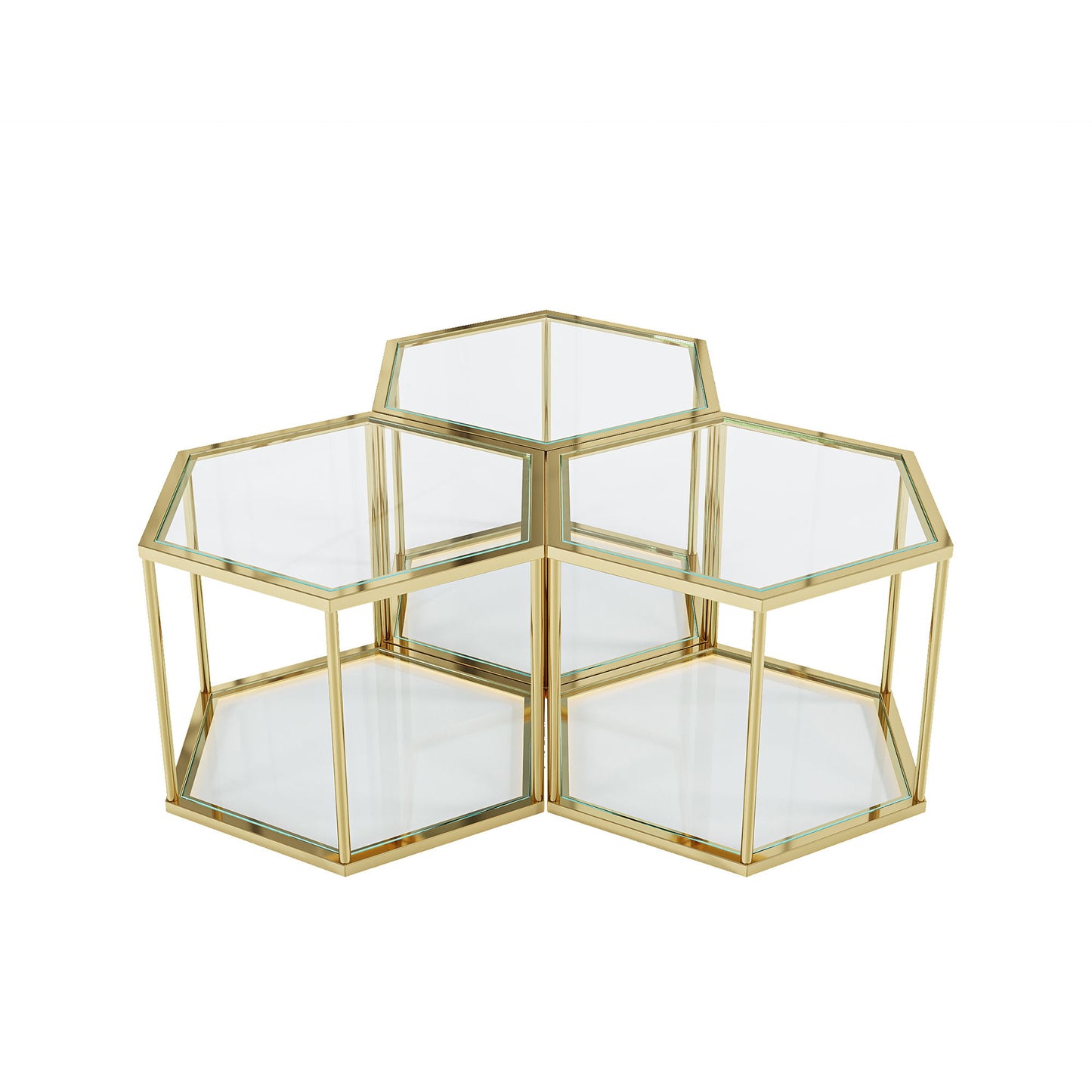 Modern Coffee Table With Double Layer Tempered Glass And Polygonal Design
