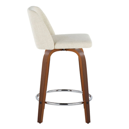 Toriano - Mid Century Modern Fixed Height Counter Stool With Swivel With Round Footrest (Set of 2)