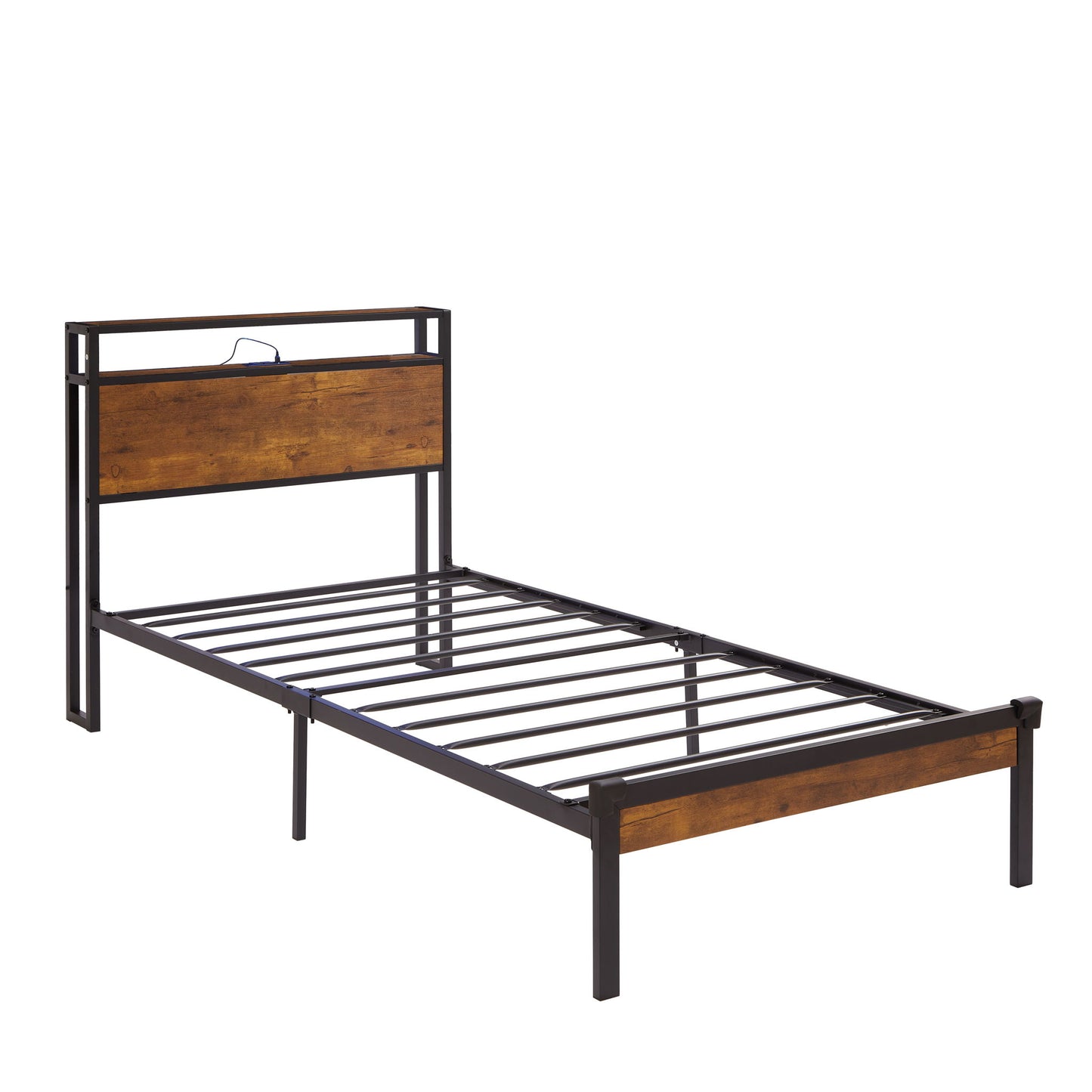Platform Bed Frame With Wooden Headboard And Footboard, USB Liner