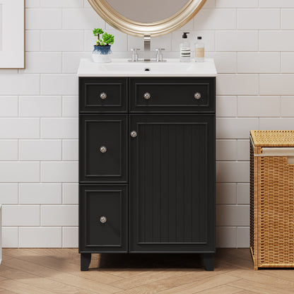 Transitional Style Bathroom Vanity Cabinet With Ceramic Sink