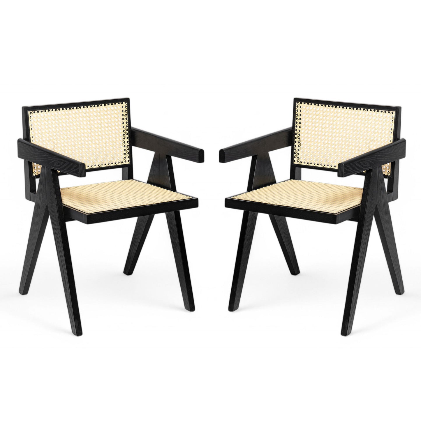 Chandigarh Arm Dining Chair With Natural Cane Design (Set of 2)