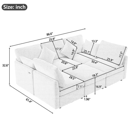 Sectional Sofa Modular U-Shaped With Ottoman & USB Ports