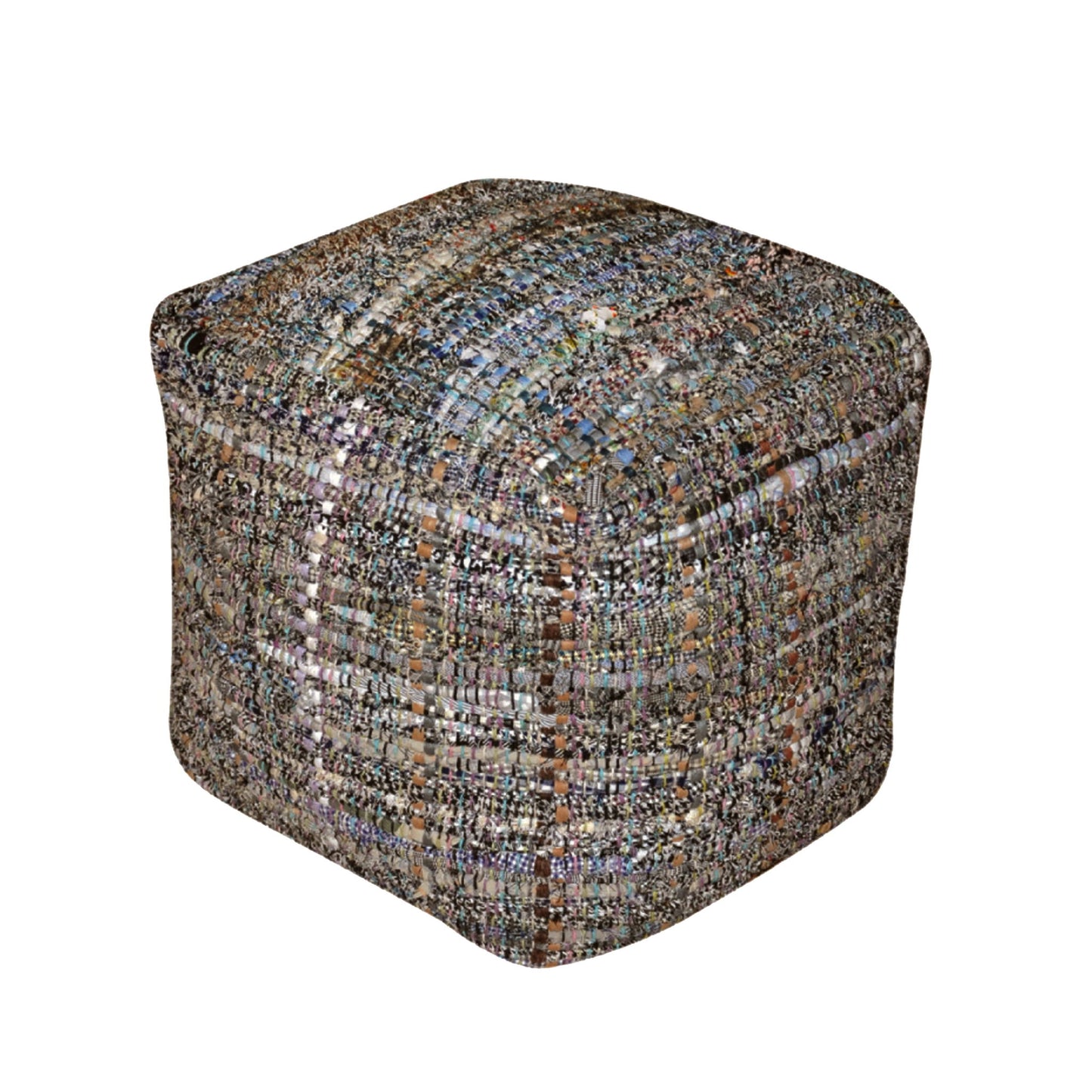 Koki - Handcrafted Fabric Pouf Recycled Denim And Paper Chindi - Khaki