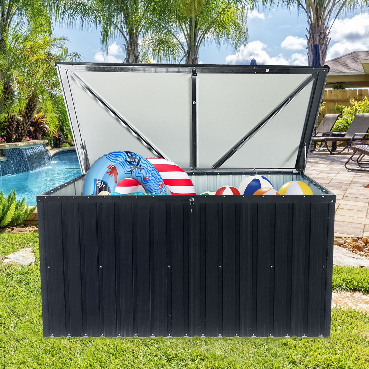 Metal Storage Box Store Large Out Door Use - Black