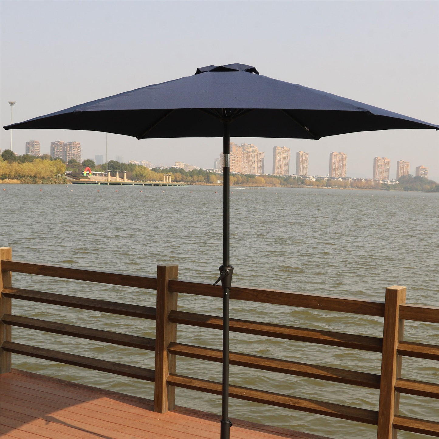 8.8' Outdoor Aluminum Patio Umbrella With 42 Pound Round Resin Umbrella Base