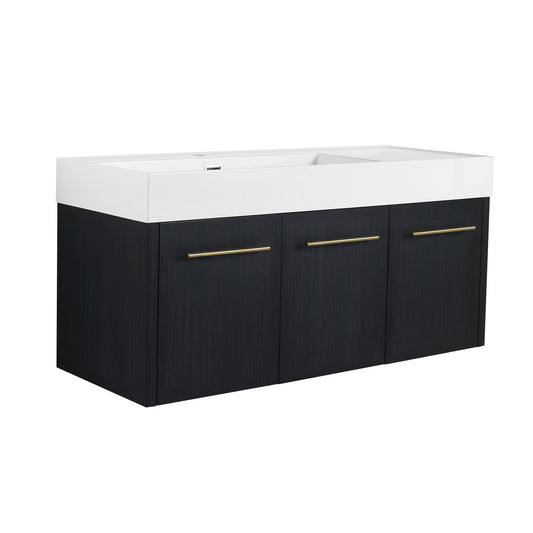 Contemporary 48" Wall Mounted Bathroom Vanity With Resin Sink And Soft Closing Doors And Line - Black Chestnut