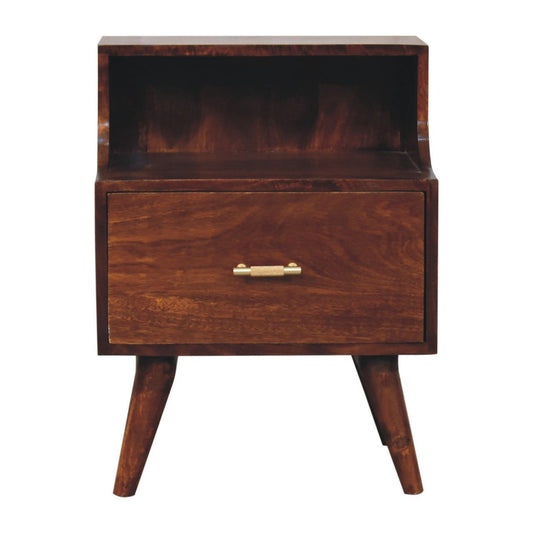 T Bar Raised Back Bedside Table - Chestnut