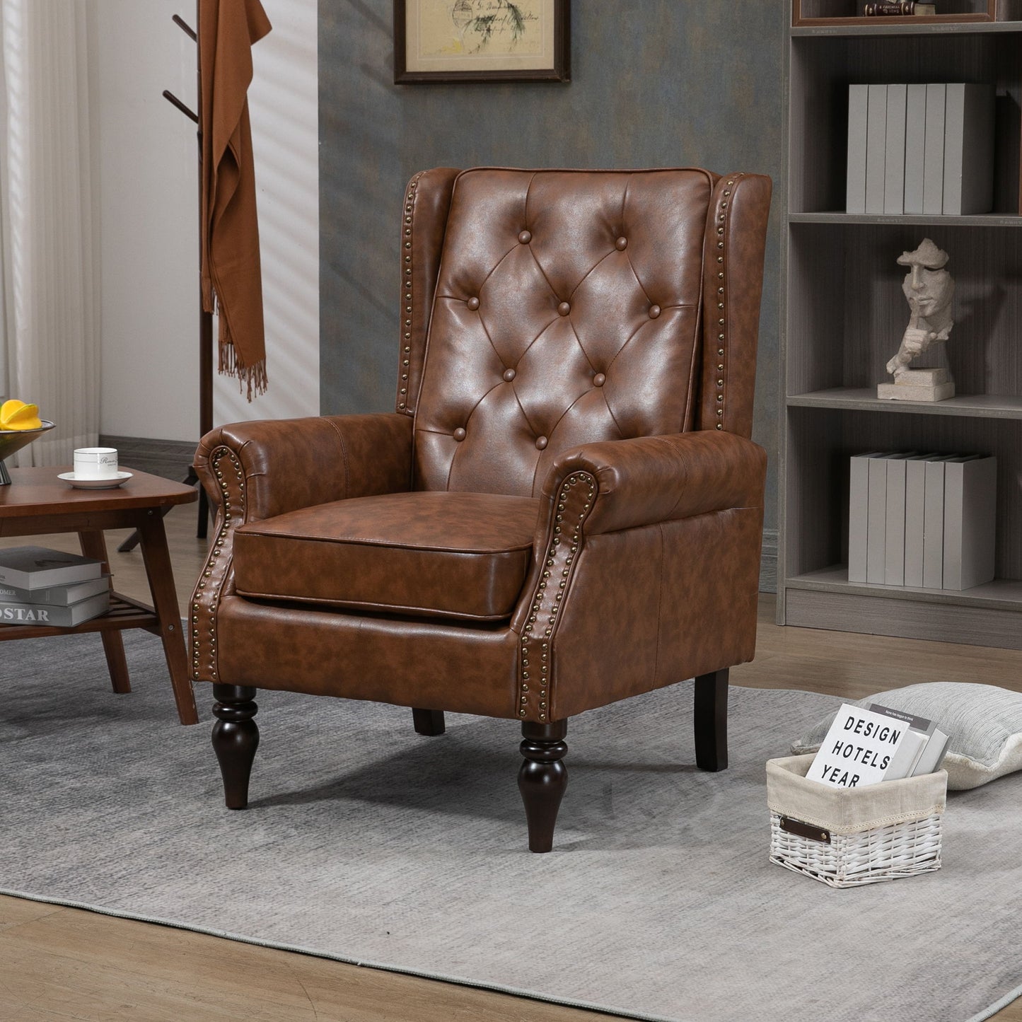 Modern Accent Armchair With Sturdy Wood Legs