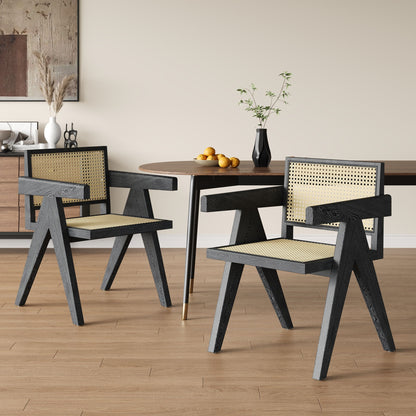 Chandigarh Arm Dining Chair With Natural Cane Design (Set of 2)