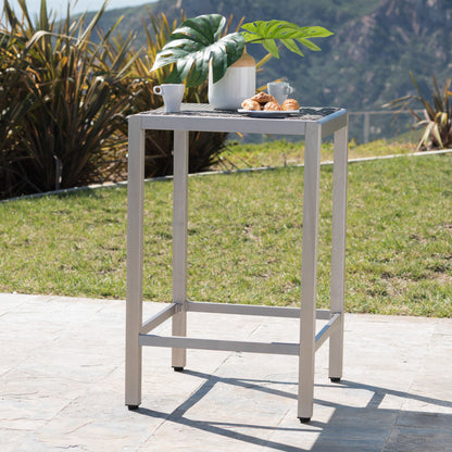 Outdoor 43" Aluminum Bar Table With Rattan Table Top - Gray / Silver