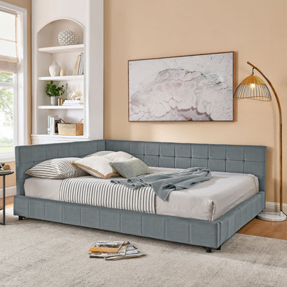 Mid-Century Storage Upholstered Tufted Bed Frame With Backrest And Armrests