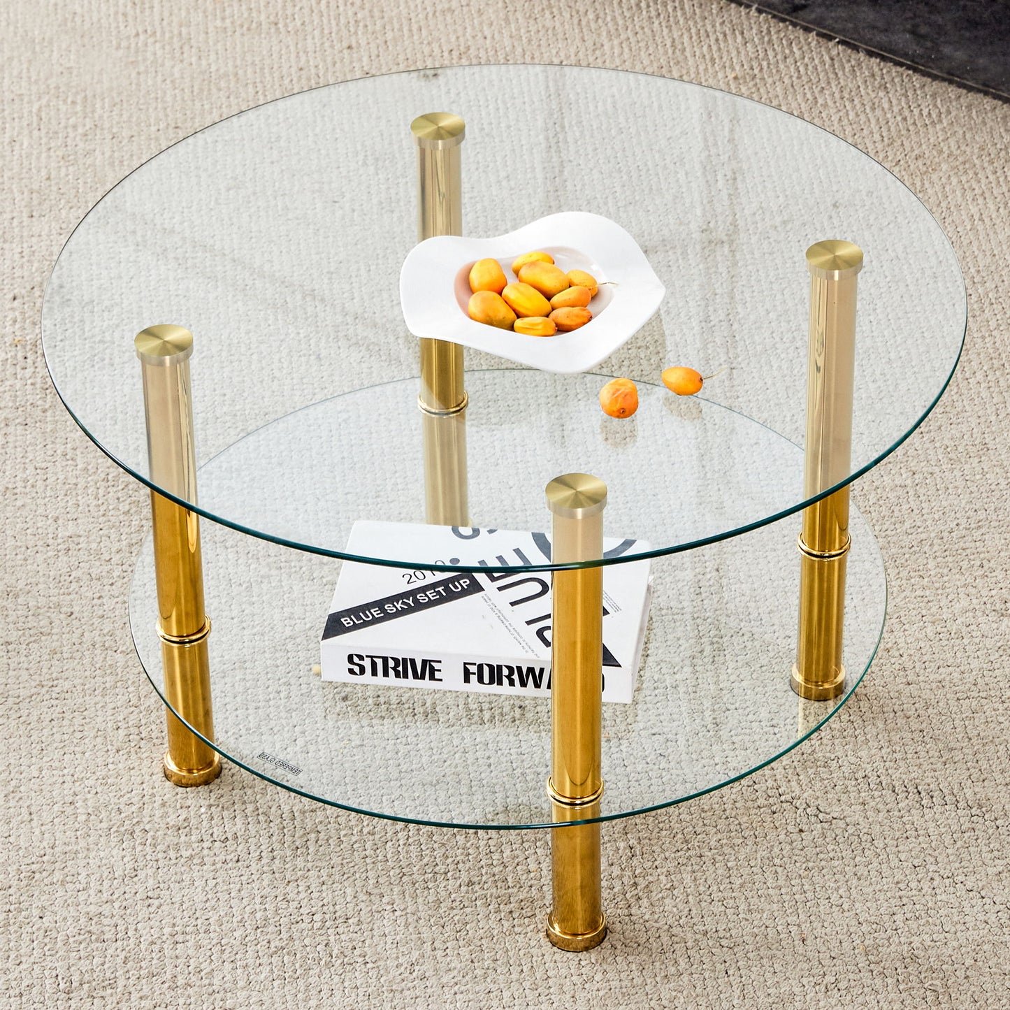 Contemporary Minimalist Double Layer Tempered Glass Coffee Table
