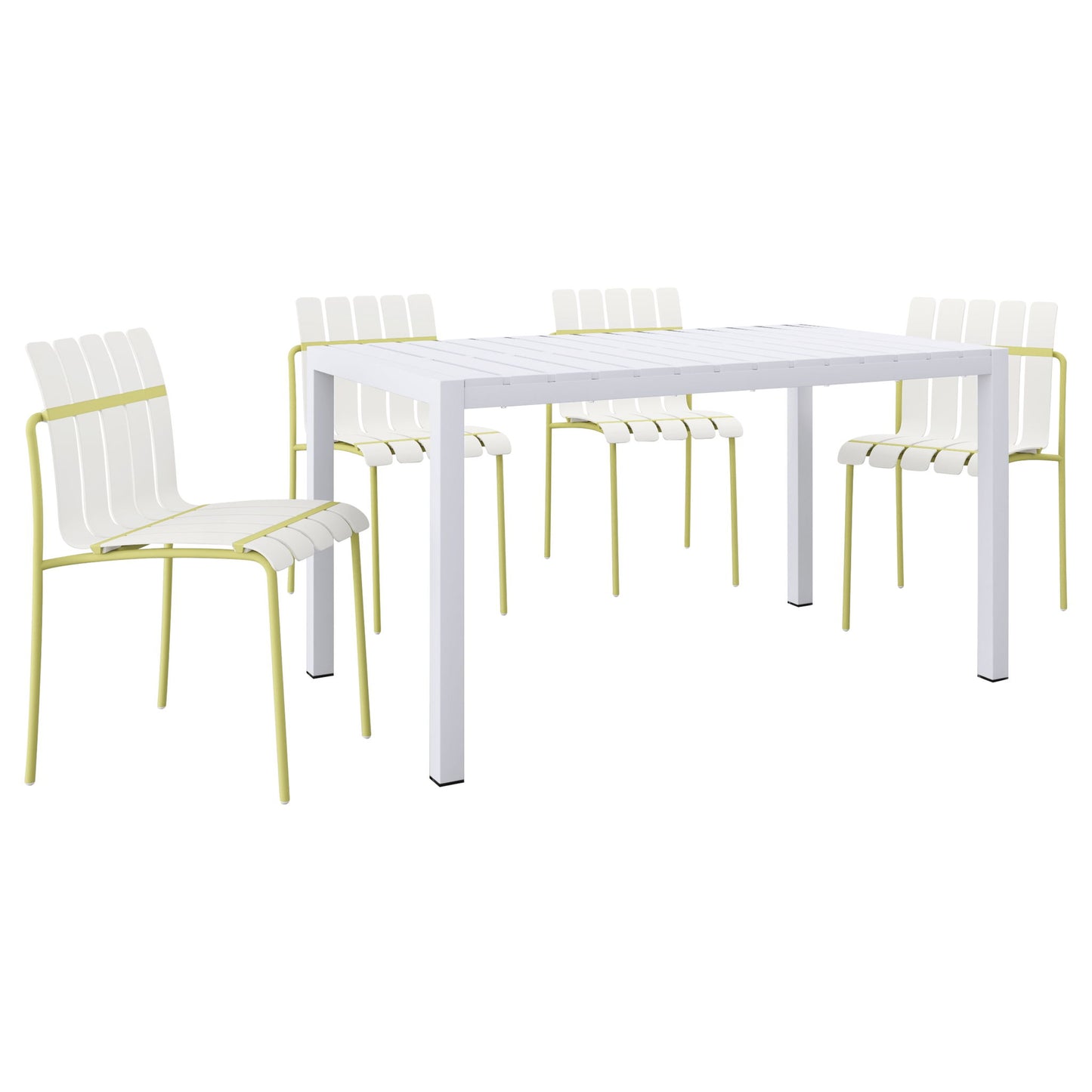 4 Piece Set Of Modern Color Block Designed Single Chairs With Long Table