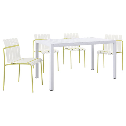 4 Piece Set Of Modern Color Block Designed Single Chairs With Long Table