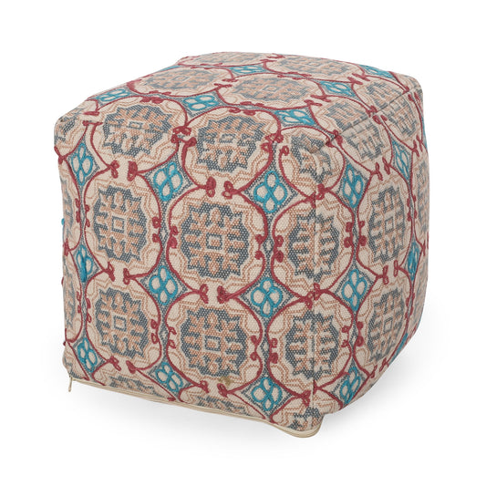 Amelia - Handcrafted Fabric Pouf, Rustic Elegance - Multicolored