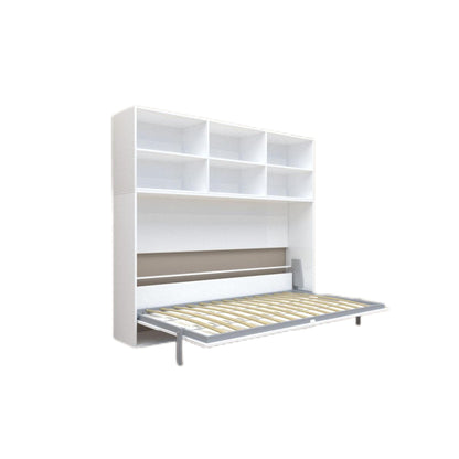 Mordern Design Twin Size Horizontal Murphy Bed With Shelf Storage For Bedroom Or Guestroom Wall Bed Space Saving Hidden Bed With New Style Gas Struts - White