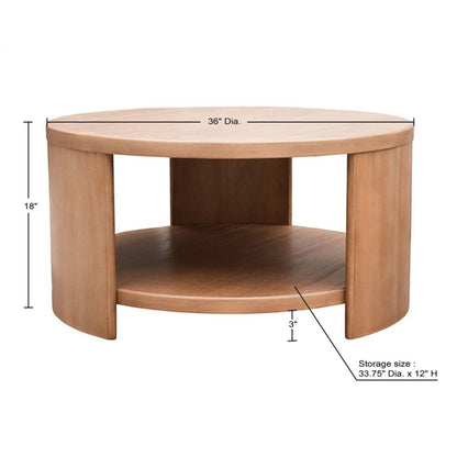 Modern Minimalist Round Coffee Table With Shelf Storage - Natural