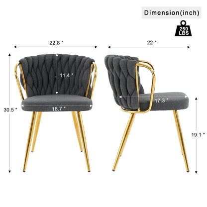 Modern Simple Linen Dining Chair With Plated Metal Legs (Set of 2)