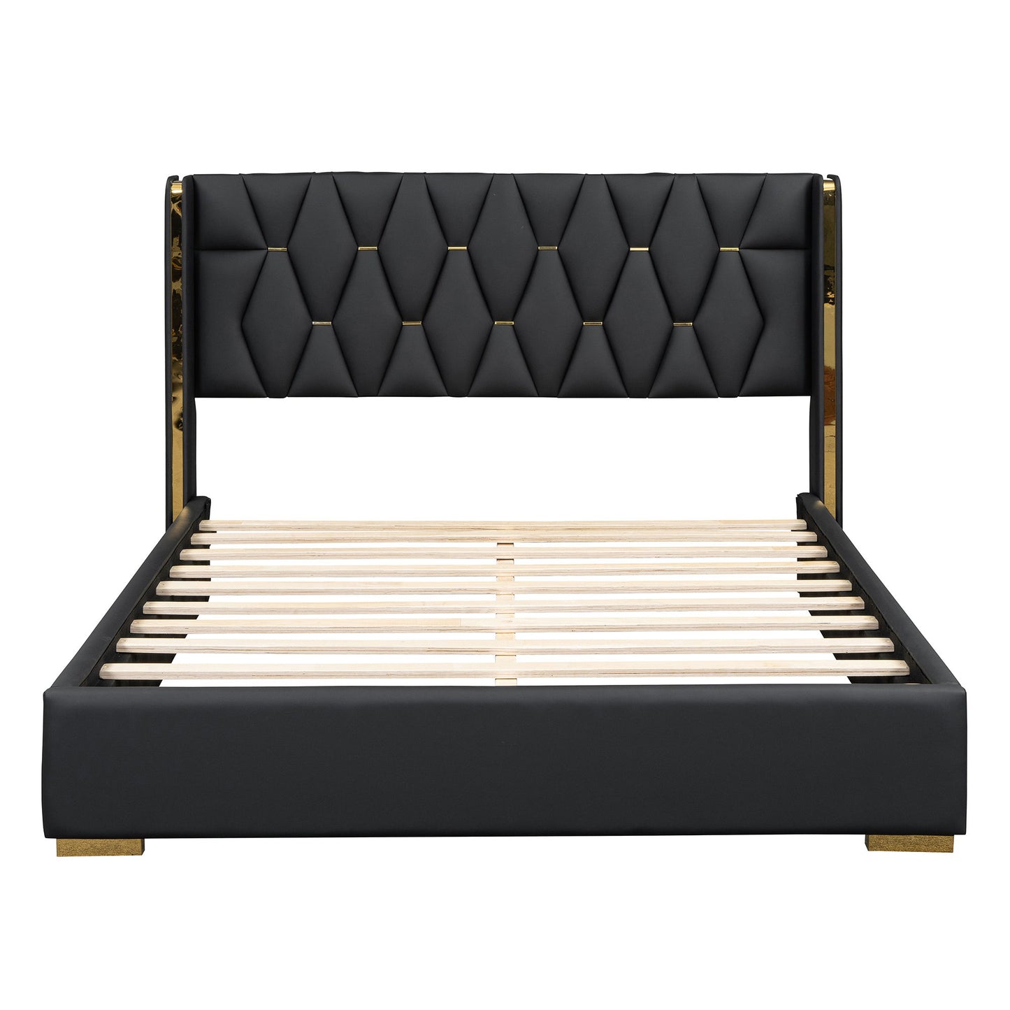Upholstered Platform Bed With Strips - Black