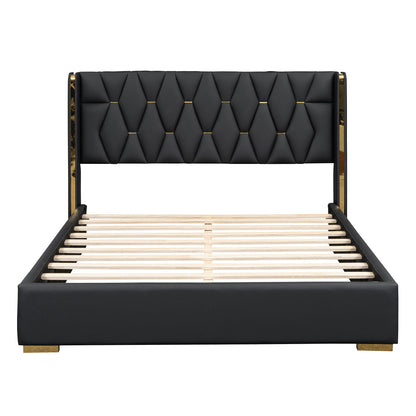 Upholstered Platform Bed With Strips - Black