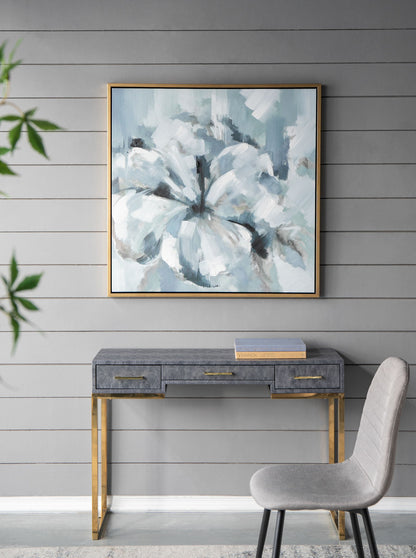 Large Modern Flower Oil Painting, SquareFrame Wall Art - Blue / Gray